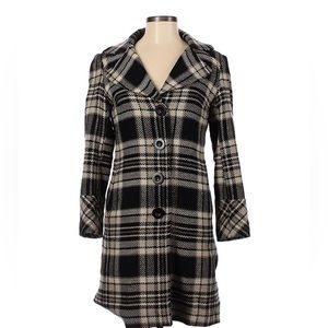 LIKE NEW‼️Michael Kors Brown, Black & White Wool Plaid PeaCoat